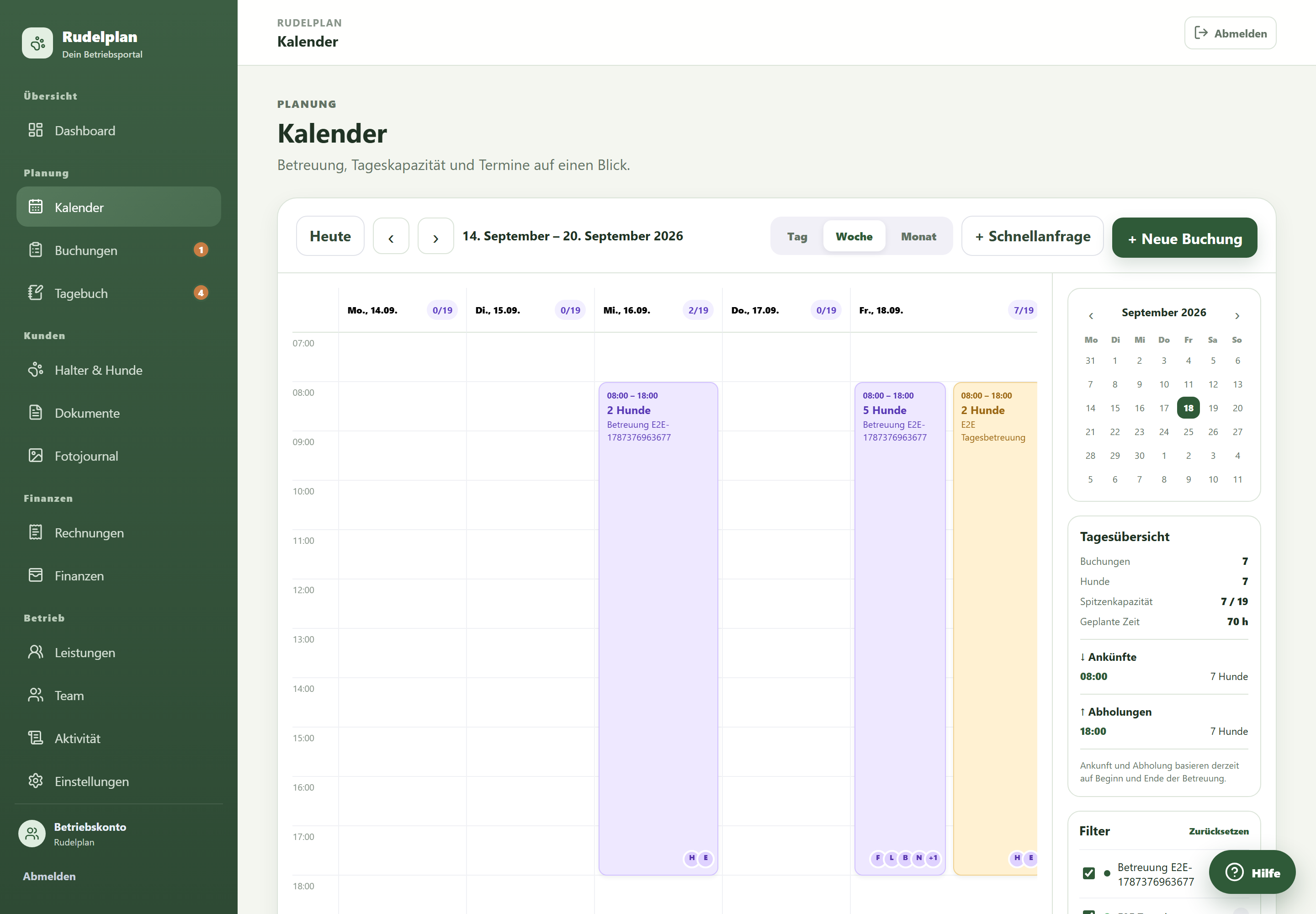 Originalansicht: Kalender im Rudelplan-Testbetrieb
